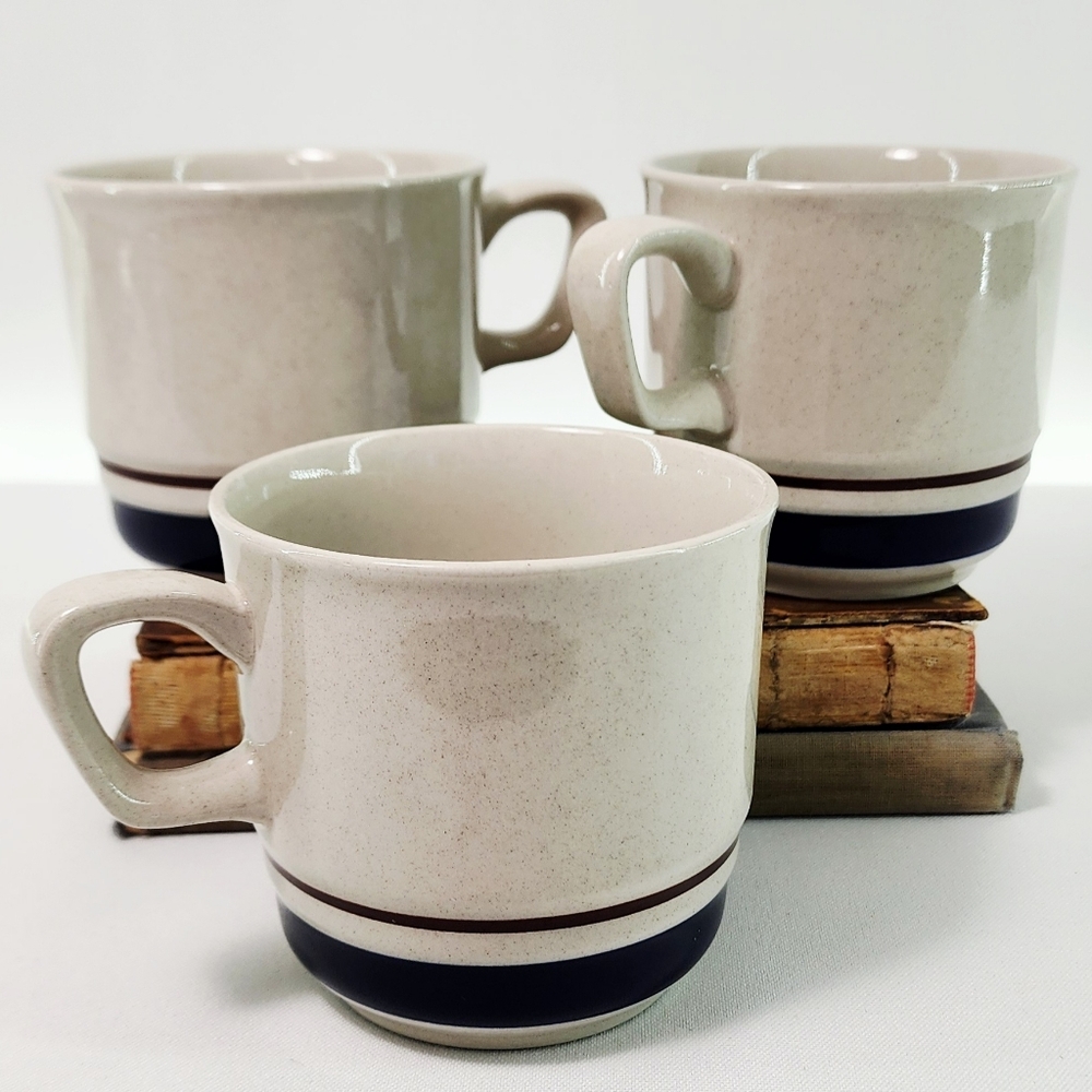 3 Vintage Chateau Stoneware Coffee Mugs
